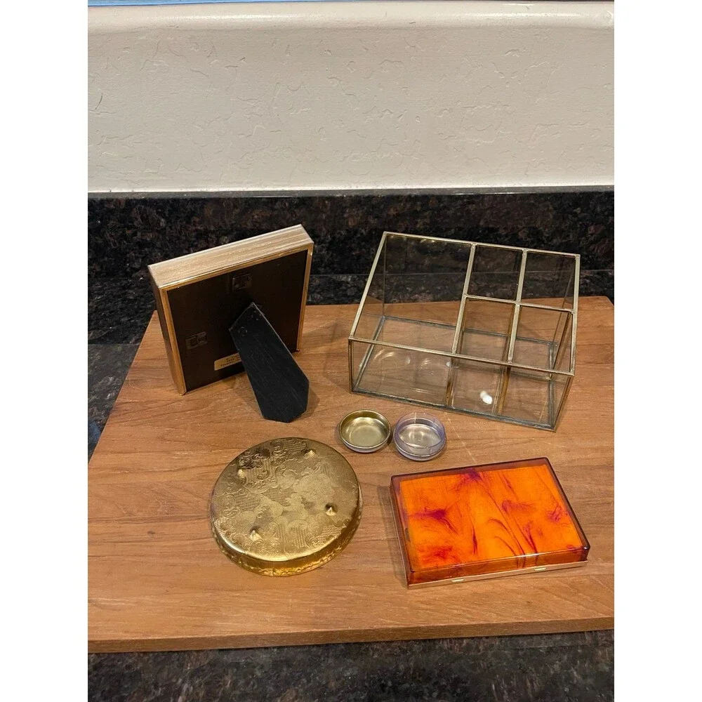 Vintage 5 pc Lot of Brass Vanity Decor